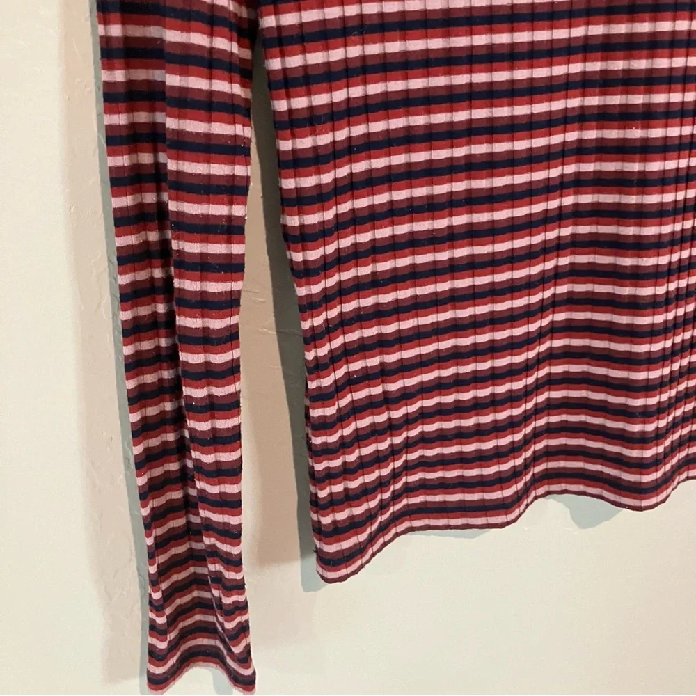 Madewell Red Multicolor Long Sleeve Striped Ribbed Stretch Turtleneck Top Sz S - Picture 7 of 12